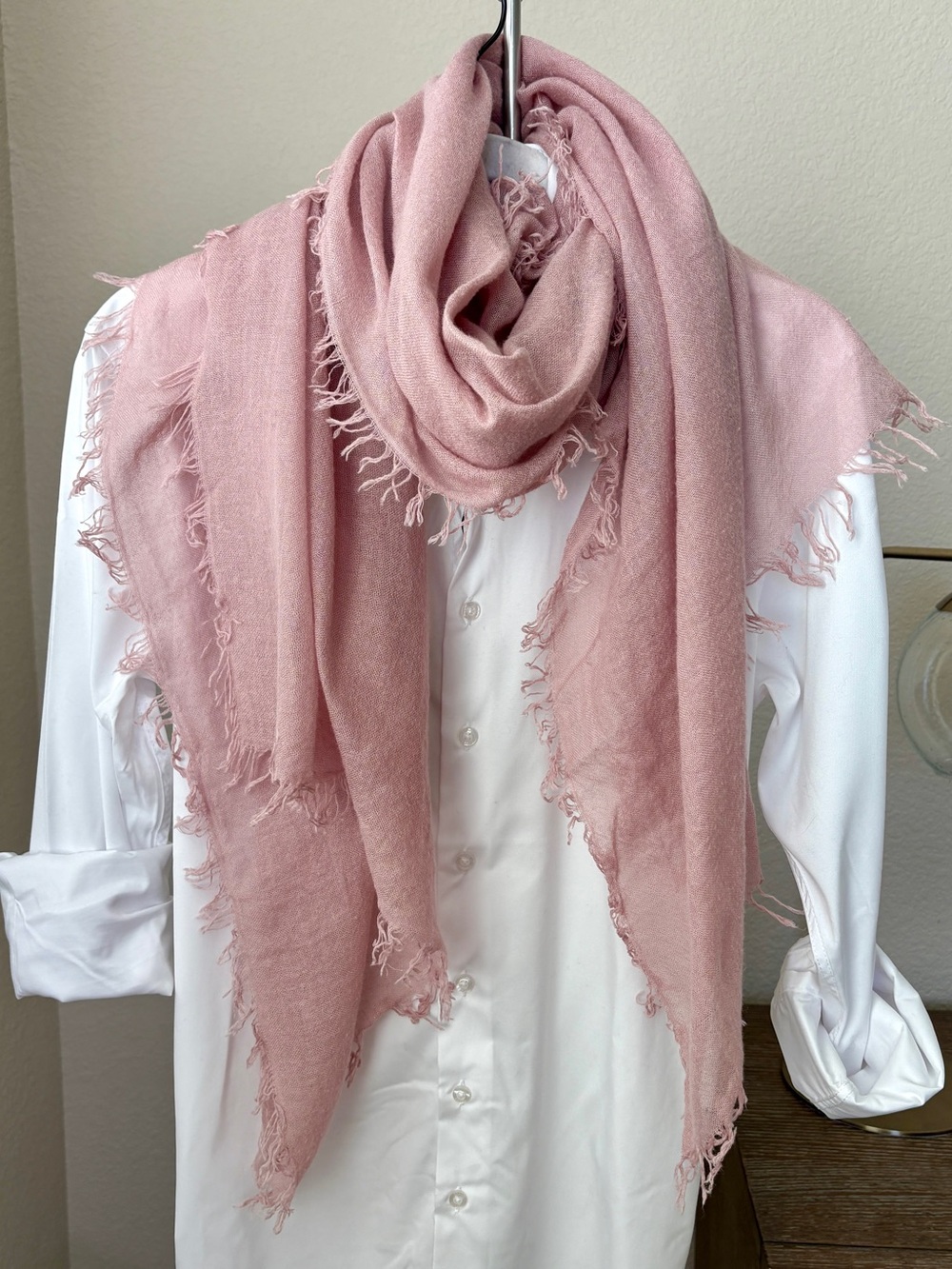 Lightweight Blush Pink Fringe Scarf EUC
